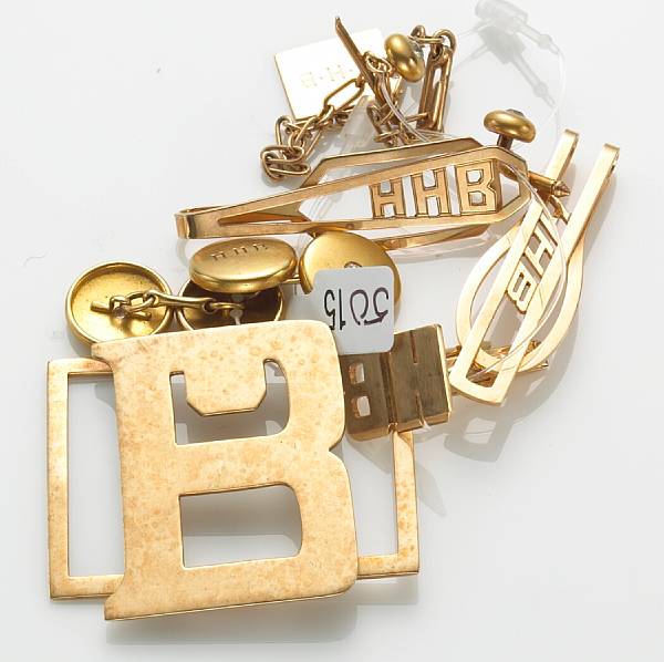 Appraisal: A collection of diamond and k gold gent's monogrammed jewelry