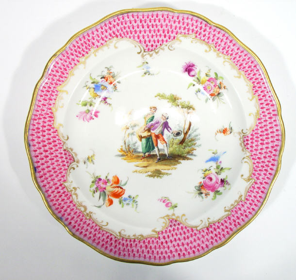 Appraisal: Meissen porcelain plate hand painted with lovers and floral sprigs