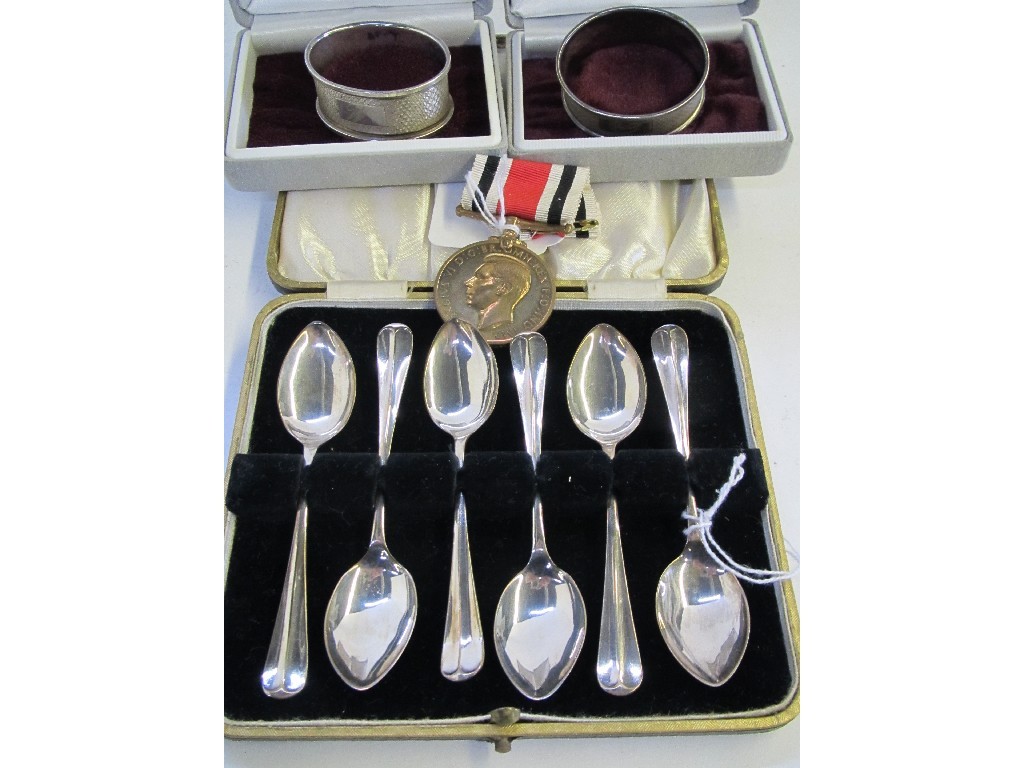 Appraisal: A lot comprising cased set of six silver spoons Sheffield