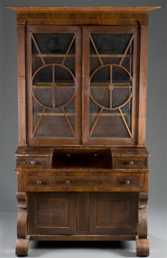 Appraisal: Glass front mahogany veneered secretary nd half th century Married