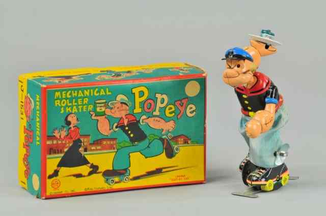 Appraisal: BOXED POPEYE SKATER Linemar Toys lithographed tin depicted in blue