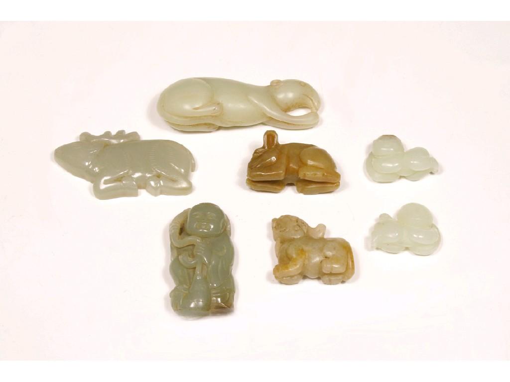 Appraisal: A PALE CELADON JADE FIGURE OF A RECUMBENT RODENT long