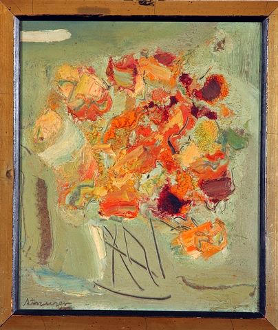 Appraisal: Still life with red and orange flowers oil on masonite