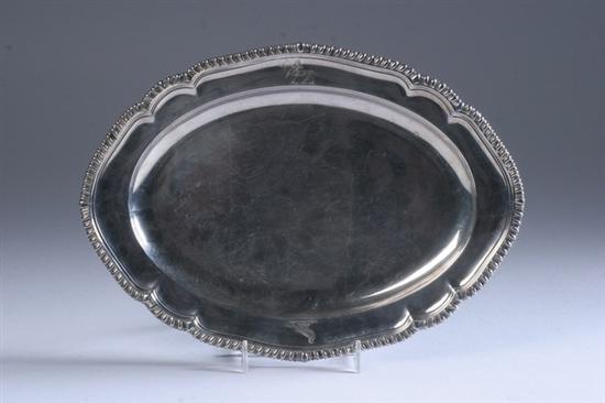 Appraisal: GEORGE III SILVER ARMORIAL PLATTER G London Oval stepped serpentine