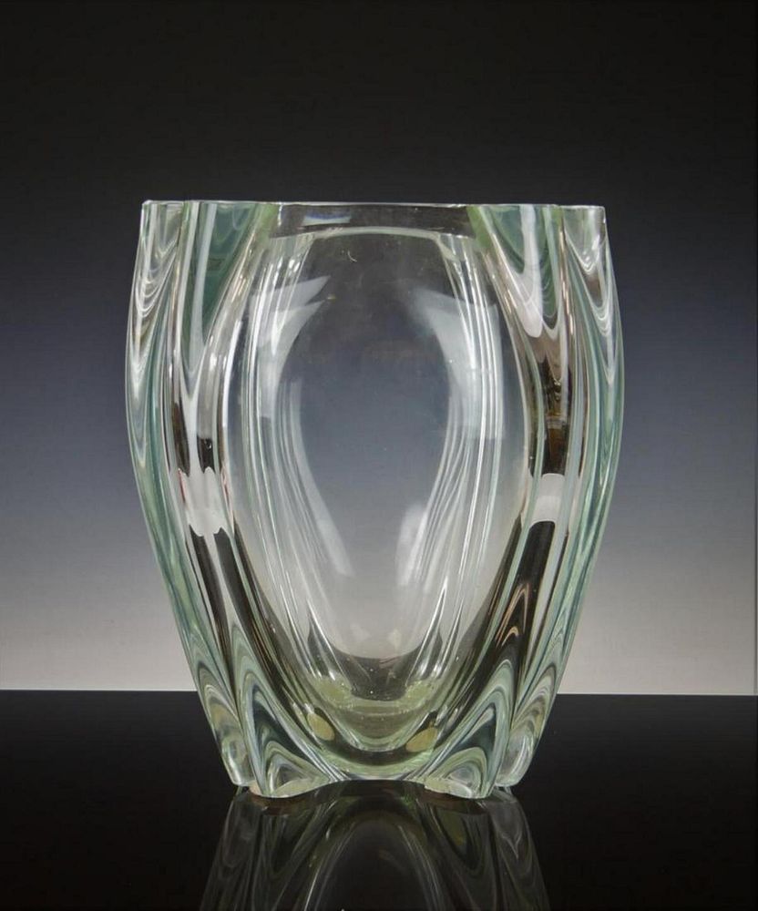 Appraisal: LARGE HEAVY CLEAR MURANO OGGETTI CRYSTAL VASE Vase is signed