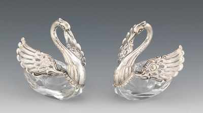 Appraisal: A Pair of Sterling Silver and Crystal Swan Salts With