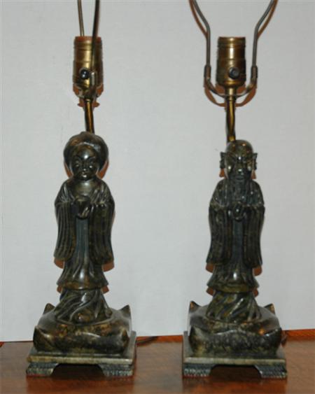 Appraisal: Pair of Carved Stone Figural Lamps Estimate -