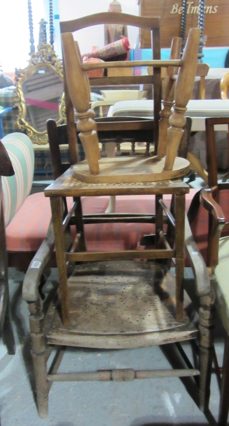 Appraisal: A cane seated chair a folding chair and a stool