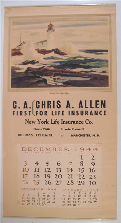 Appraisal: piece Wyeth N C Color Illustrated Calendar New York Life