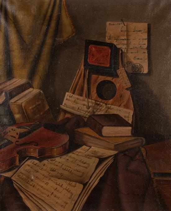 Appraisal: American School early th century Still Life with Violin and