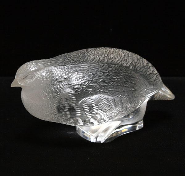 Appraisal: Lalique art glass quail clear and frosted body Engraved Lalique