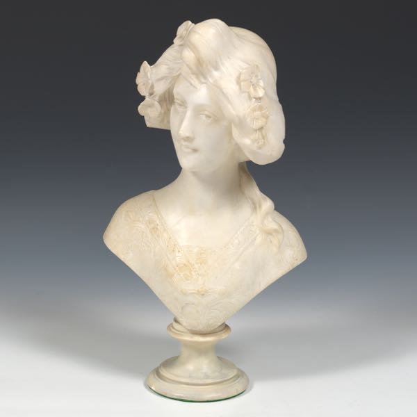 Appraisal: CARVED ALABASTER BUST OF A MUSE BY A CECI Carved