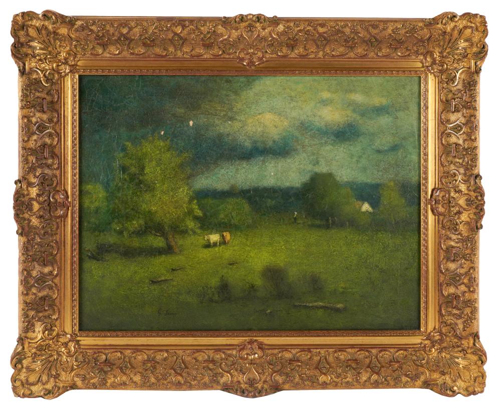 Appraisal: AFTER GEORGE INNESS LANDSCAPE WITH FIGURESoil on canvas signed lower