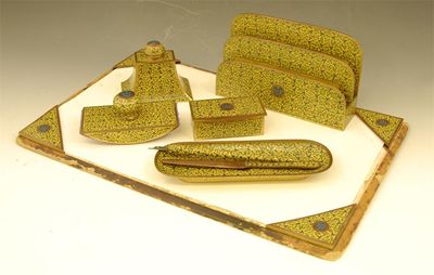 Appraisal: An early th century gilt copper and cloisonne desk set