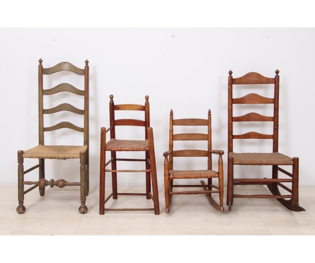 Appraisal: Delaware Valley four-slat ladder back green side chair th c