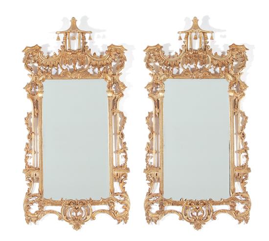 Appraisal: Pair Chippendale style gilt-decorated framed mirrors with pagoda pediments H