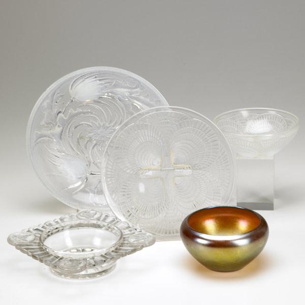 Appraisal: LALIQUE ETC Lalique opalescent finger bowl and plate in the