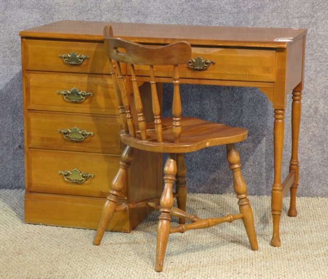 Appraisal: Stained Maple Knee-Hole DeskHaving five drawers together with side chair