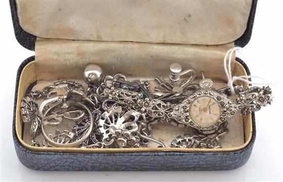 Appraisal: A COLLECTION OF MARCASITE JEWELLERY INCLUDING WRISTWATCH NECKLACE AND EARRINGS