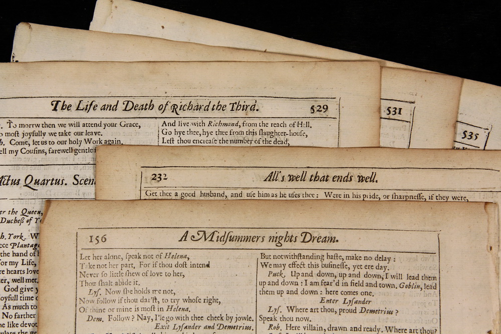 Appraisal: LEAFS FROM SHAKESPEARE'S THIRD FOLIO - From the printing three