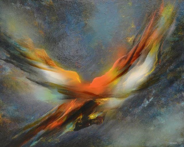 Appraisal: Framed oil on Masonite painting Bird In Flight signed lower