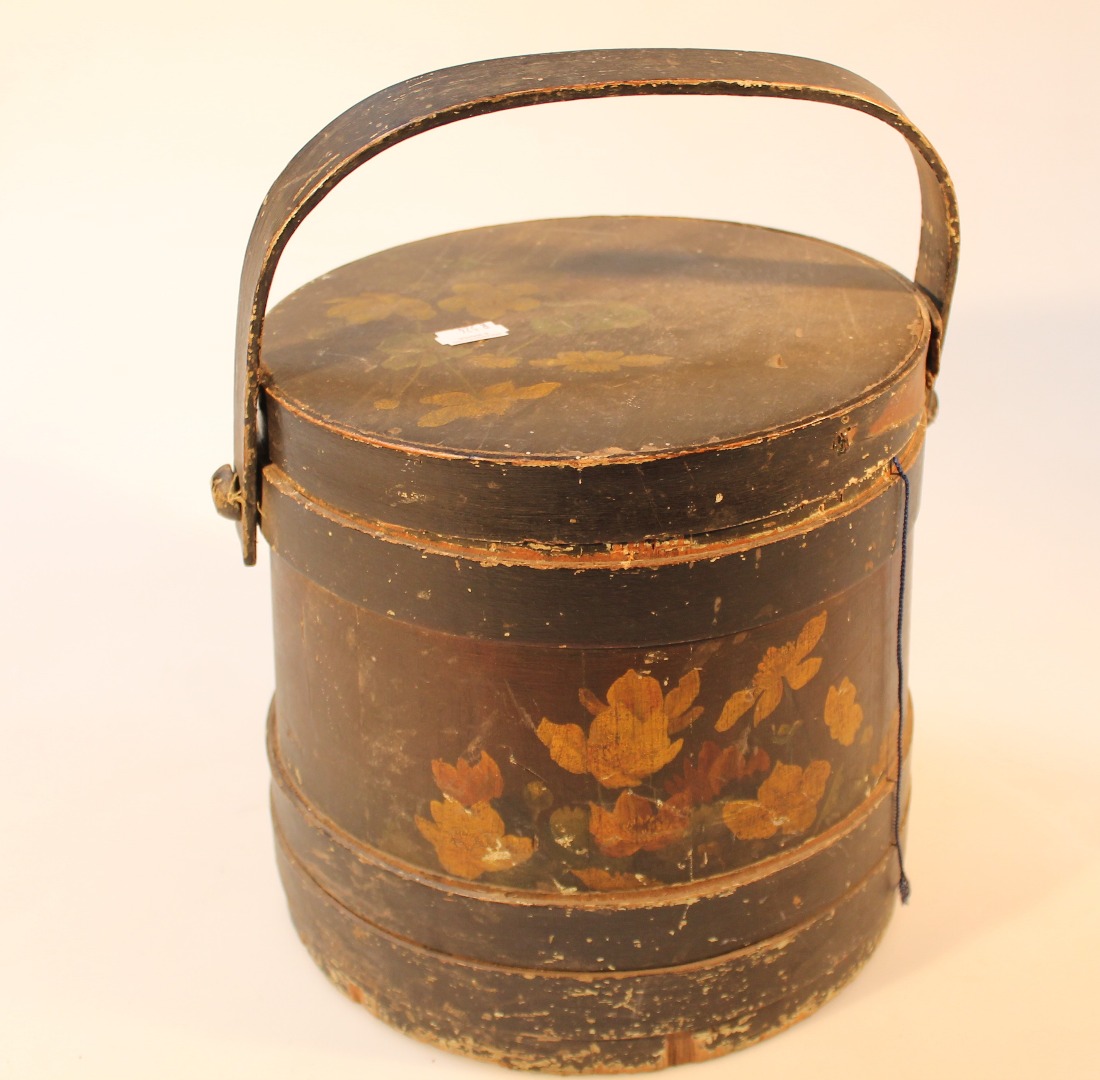 Appraisal: A late thC stained hardwood marriage casket with swing handle