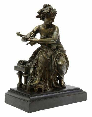 Appraisal: Neoclassical cast metal sculpture Seated Female Figure with Lyre after