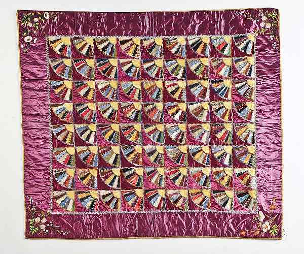 Appraisal: Victorian Dresden Plate crazy quilt ca with thistle corners x