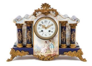 Appraisal: A French Gilt Metal Mounted Porcelain Mantel Clock Width inches