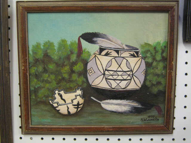 Appraisal: Indian Oil on Board by B Wauneka still life with