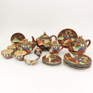 Appraisal: Twenty-One Piece Vintage Japanese Brown Dragonware Moriage assembled Tea Set