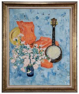 Appraisal: Orszag French Hungarian th century Still Life with Banjo and