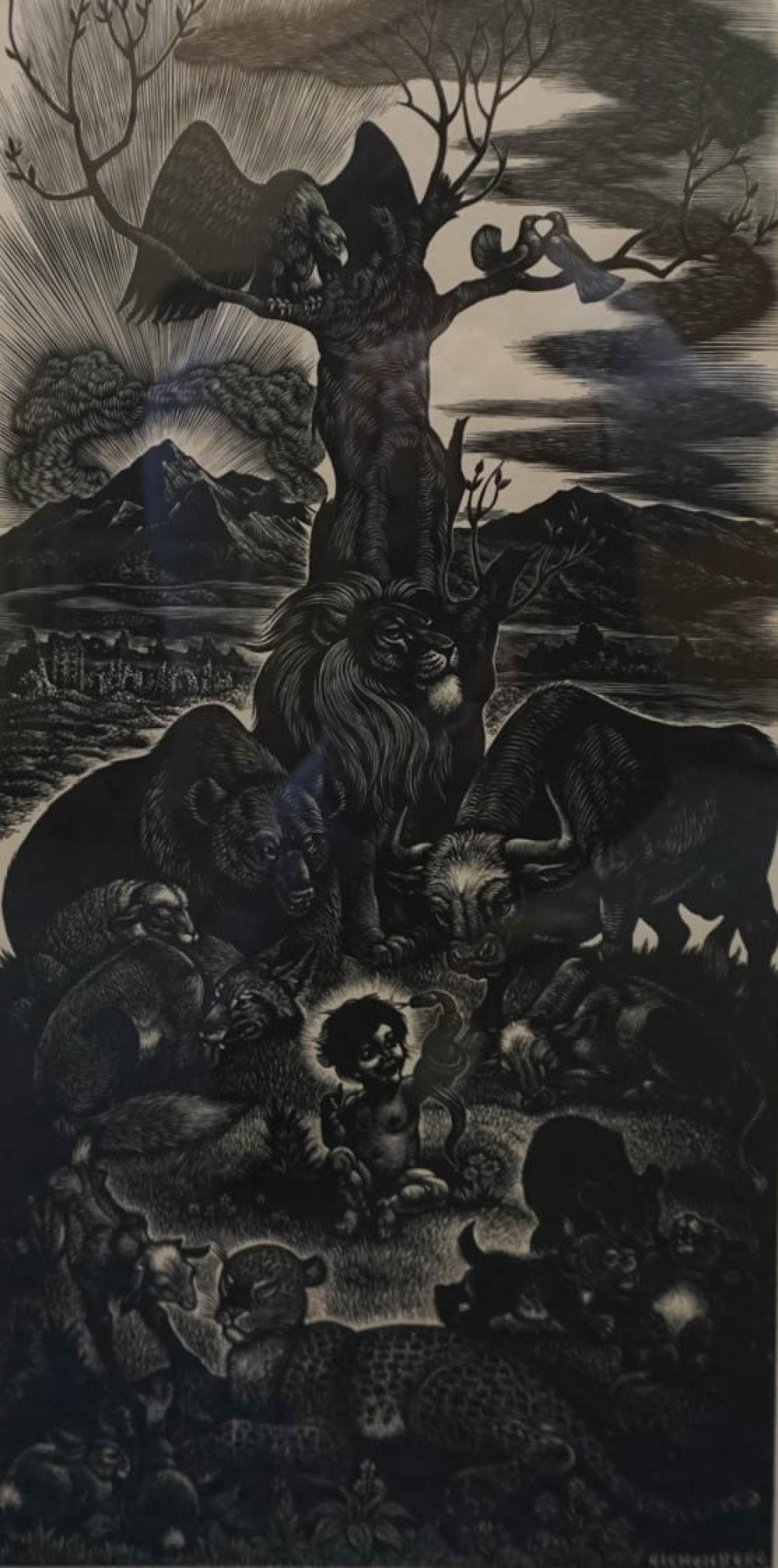 Appraisal: FRITZ EICHENBERG GERMAN - 'THE PEACEABLE KINGDOM' WOODCUT UNFRAMED X