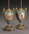 Appraisal: Pair of S vres-Type Ormolu Mounted Urns Circa Each ovoid