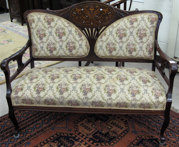 Appraisal: INLAID MAHOGANY SETTEE AND CHAIR SET American or English c