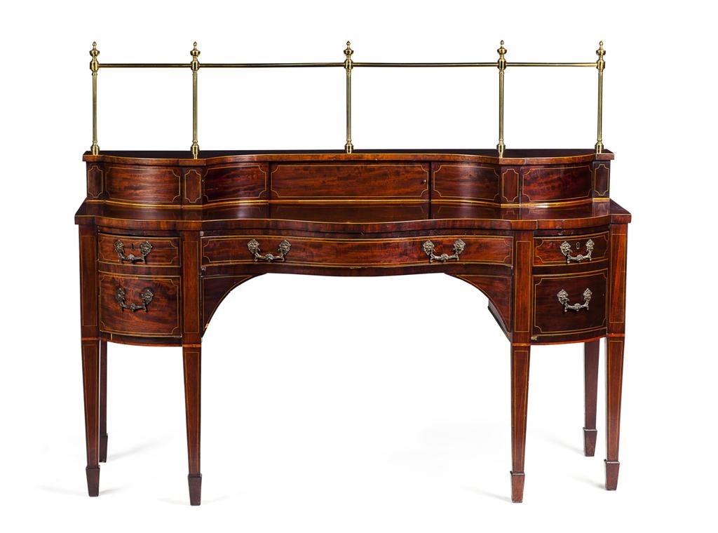 Appraisal: GEORGE III STYLE MAHOGANY CROSSBANDED SIDEBOARD LATE TH CENTURY the