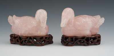 Appraisal: A Pair of Carved Pink Quartz Ducks Apprx - x