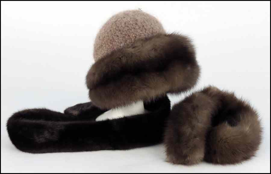 Appraisal: SABLE AND KNIT WOOL HAT Together with a sable scarf