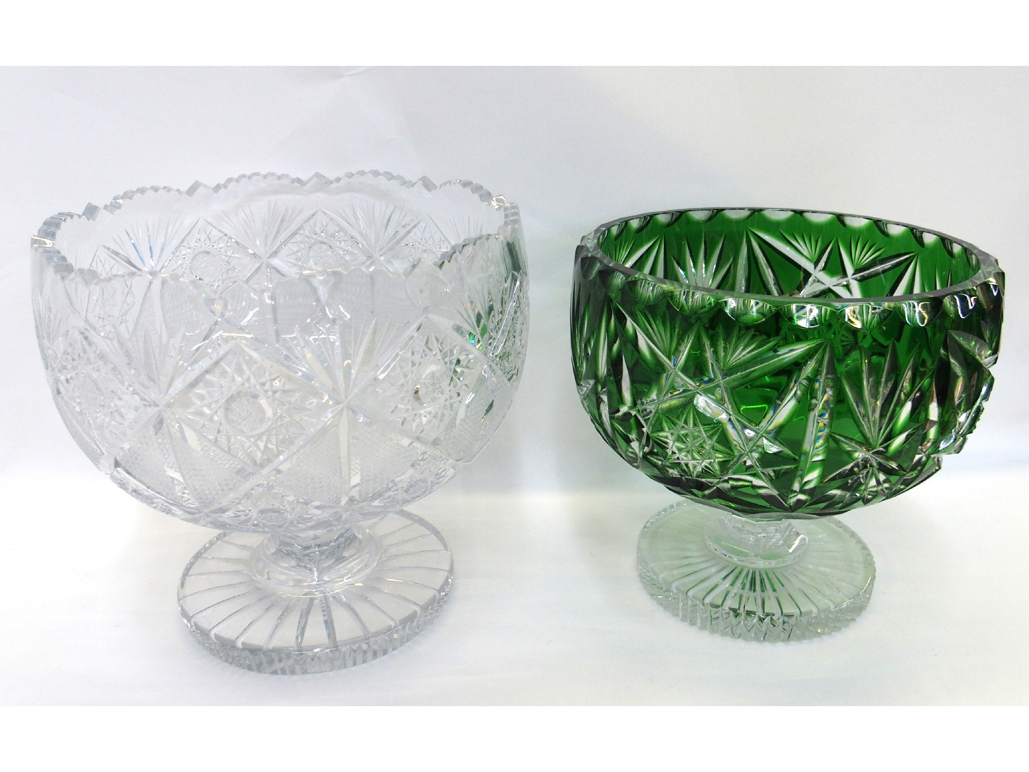 Appraisal: Cut crystal bowl and a green flashed and cut crystal