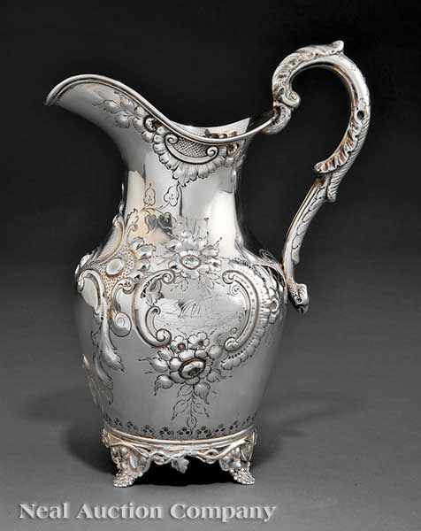 Appraisal: An American Rococo Coin Silver Presentation Pitcher James Conning wc