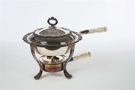 Appraisal: CHAFING DISH WITH BASE Gorham silverplate with ivory handles h