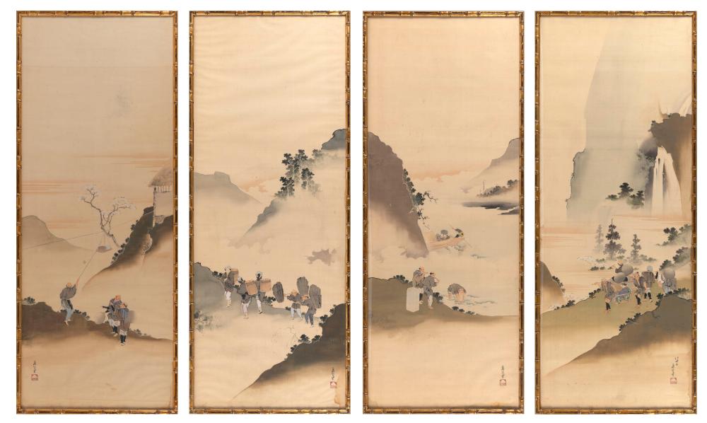 Appraisal: SET OF FIVE JAPANESE WATERCOLOR PAINTINGS ON SILK TH CENTURY