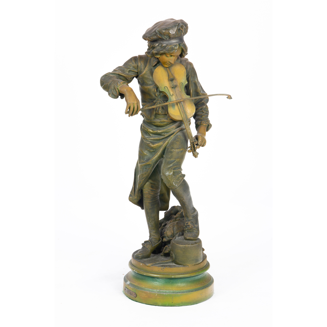 Appraisal: CONTINENTAL PATINATED METAL FIGURE OF A YOUNG MUSICIAN LULLI Continental