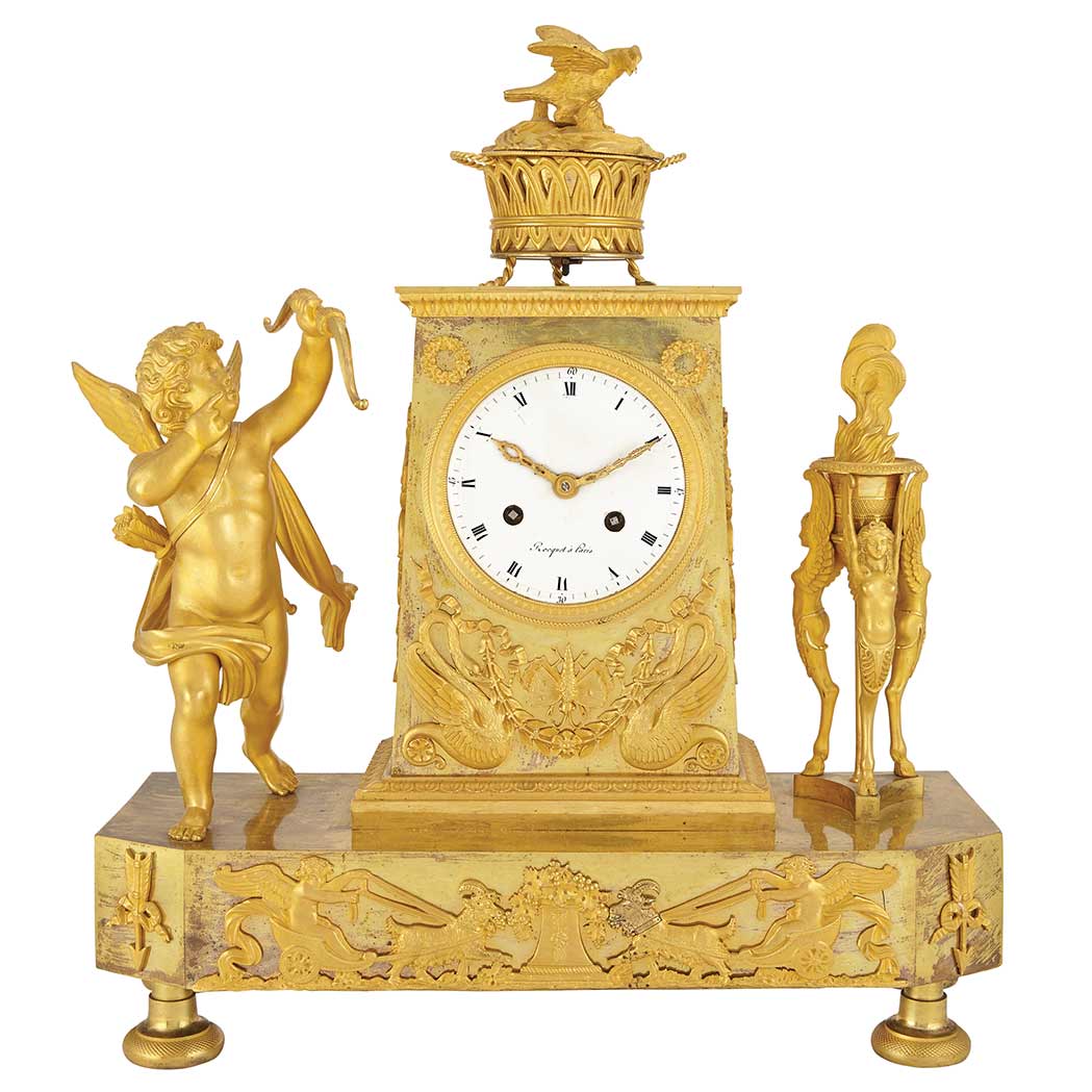 Appraisal: Empire Gilt-Bronze Mantel Clock Circa The white enamel inch dial