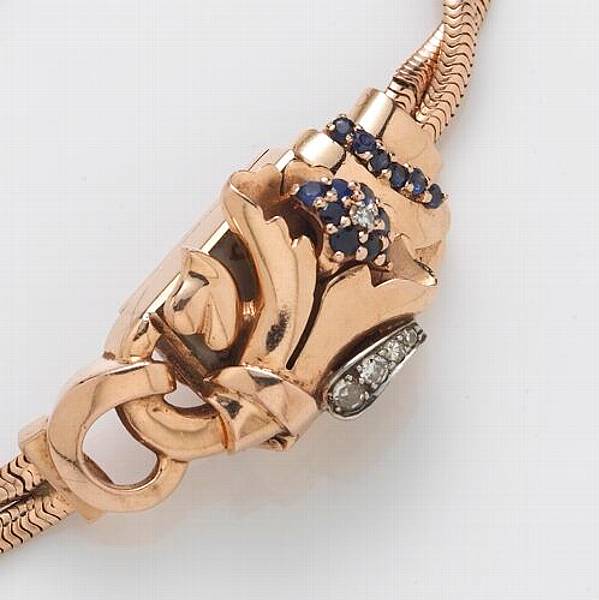 Appraisal: A retro ladies sapphire diamond and k rose gold covered