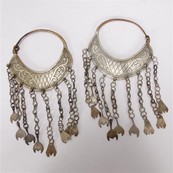 Appraisal: Turkmen Silver Tribal Earrings Signs of wear W