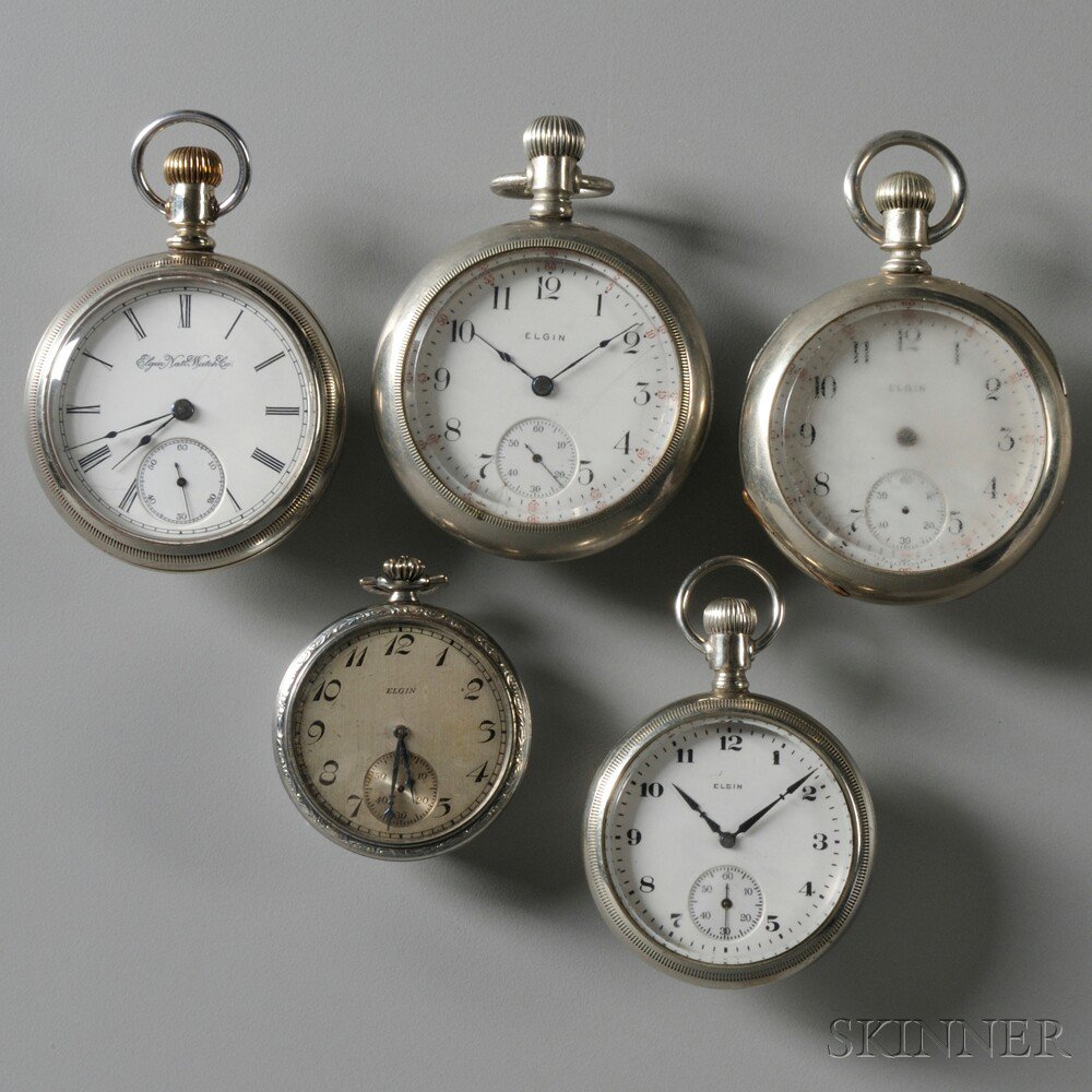 Appraisal: Five -jewel Elgin Open Face Watches all stem-wind and stem-set