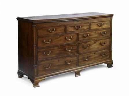 Appraisal: A large George III mahogany 'mule' chest the hinged rectangular