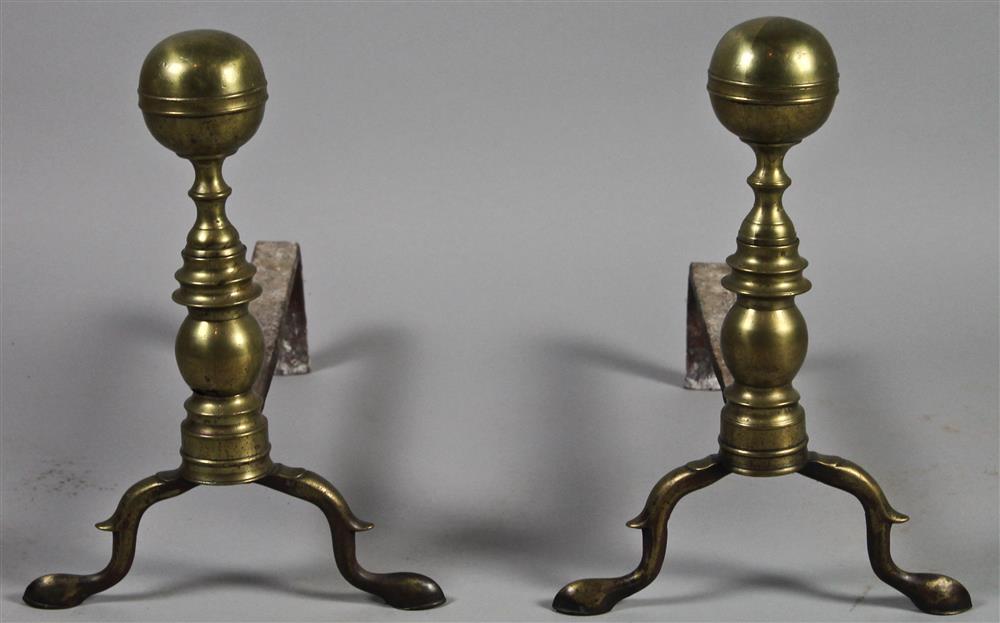 Appraisal: PAIR OF BRASS AND IRON BOSTON BALL TOP ANDIRONS th