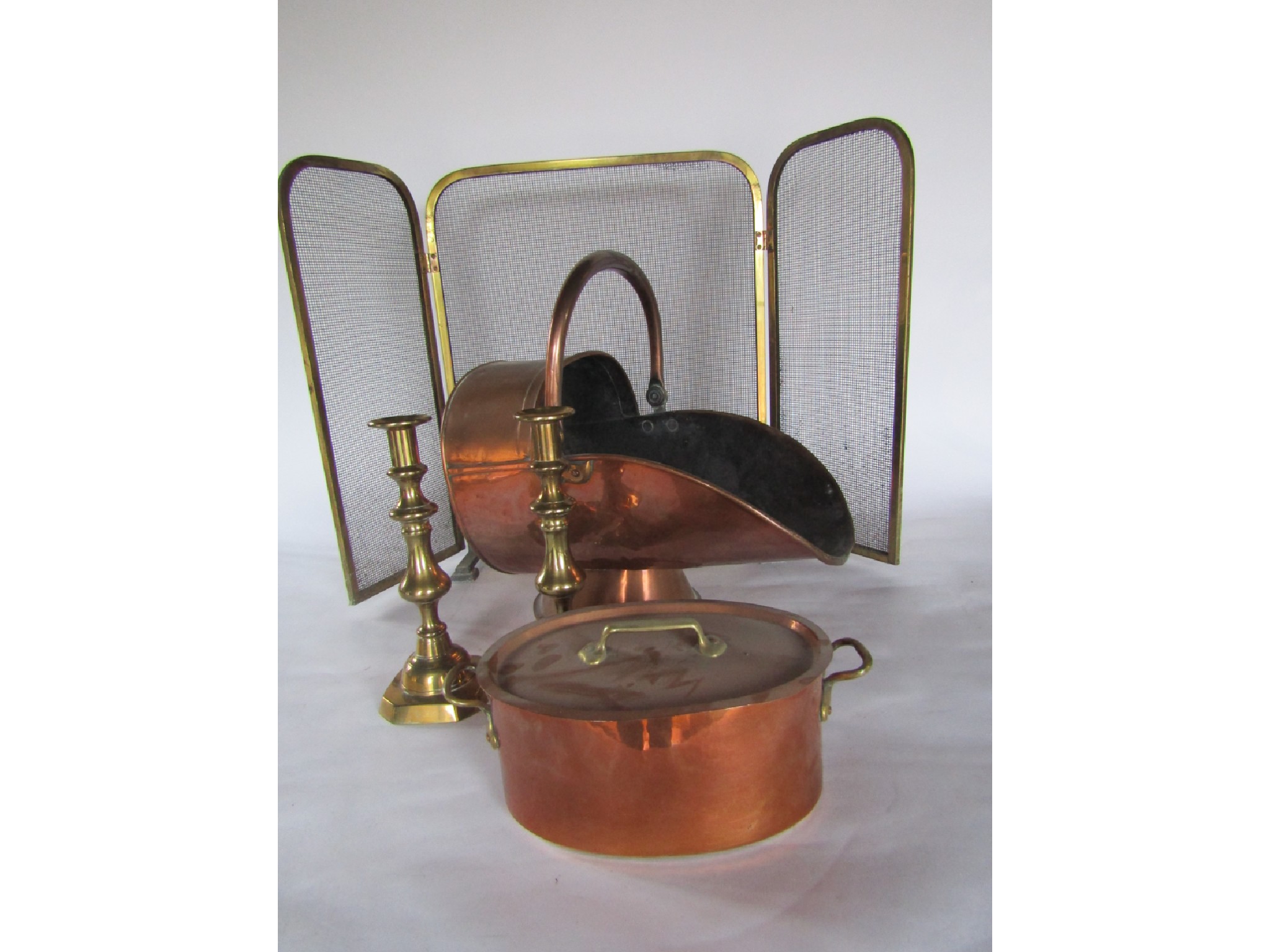 Appraisal: Metal wares to include a copper coal hod a folding